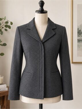 Hillard & Hanson Wool Blend Hidden Zip Career Blazer Jacket Gray Size 4